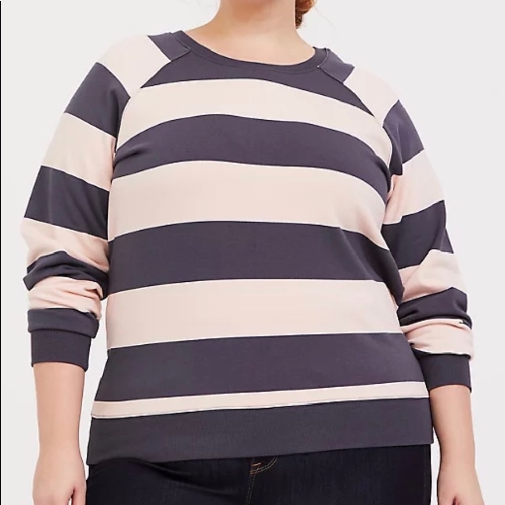 GREY & PINK STRIPE RAGLAN SWEATSHIRT